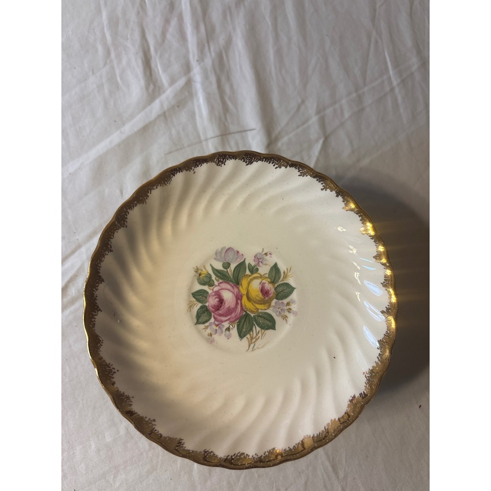 Royal China Saucer Set 6‎ Cream Floral 22K Gold Cuban Royal Swirl Rim